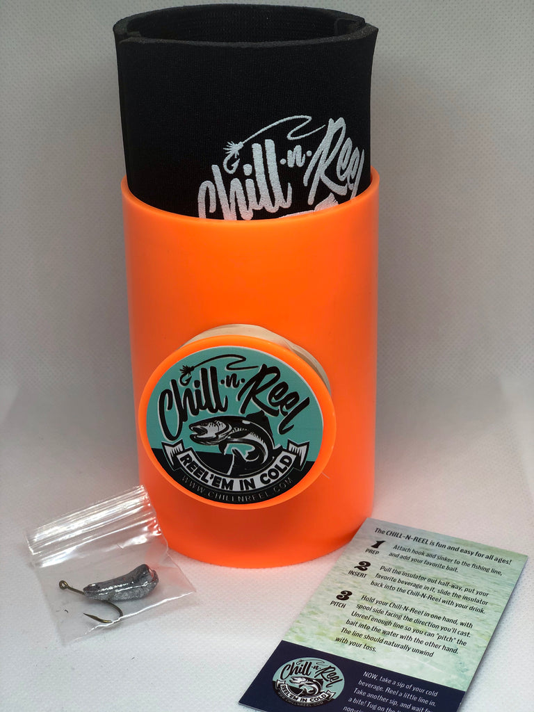 Chill-N-Reel Fishing Can Cooler with Hand Line Reel Attached | Hard Shell  Drink Holder Fits Any Standard Insulator Sleeve or Coozie | Unique Fun