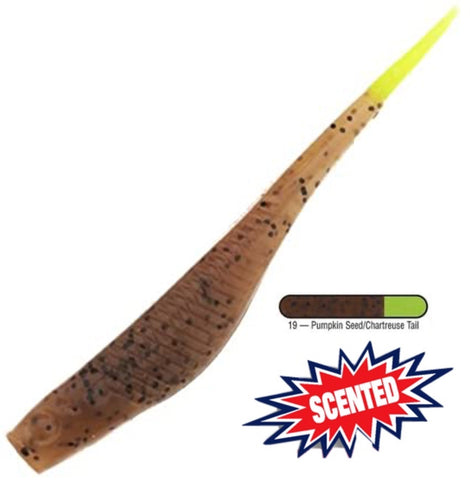 Mirrolure 5” Provoker Twitch Bait in Pumpkin Seed W/Chartreuse tail